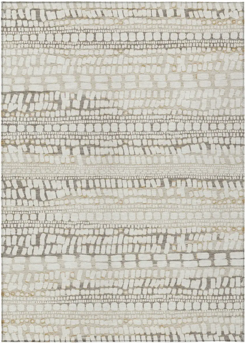 Ivory And Beige Abstract Washable Indoor Outdoor Area Rug Photo 1