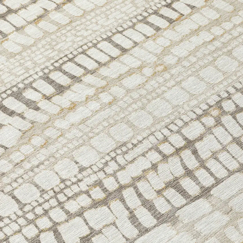 Ivory And Beige Abstract Washable Indoor Outdoor Area Rug Photo 9