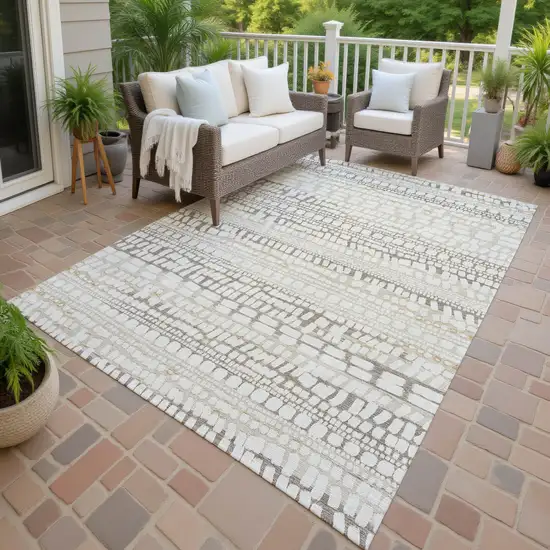 Ivory And Beige Abstract Washable Indoor Outdoor Area Rug Photo 4