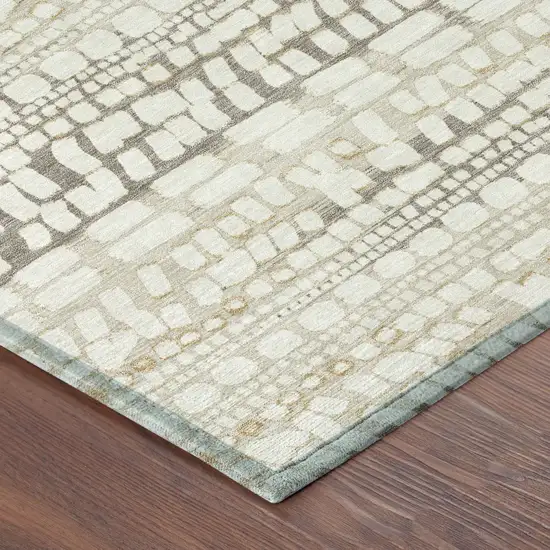 Ivory And Beige Abstract Washable Indoor Outdoor Area Rug Photo 8