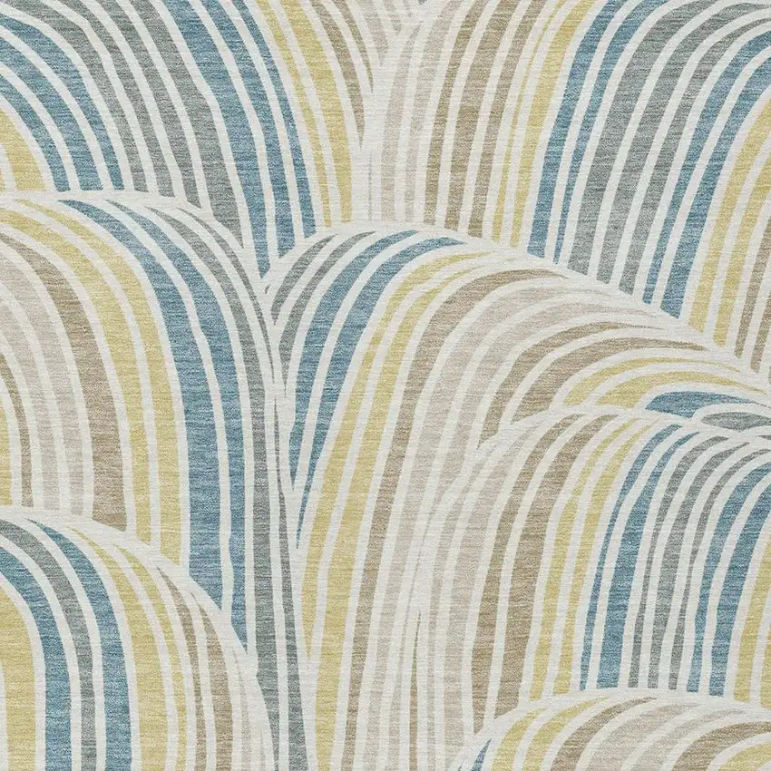 Ivory And Beige Abstract Washable Indoor Outdoor Area Rug Photo 2