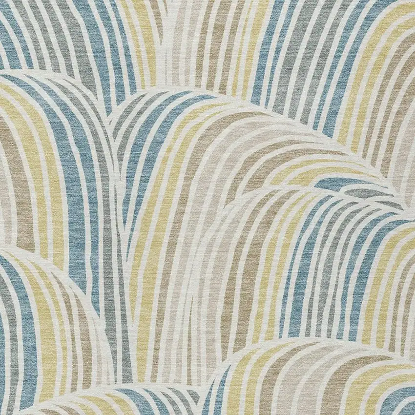 Ivory And Beige Abstract Washable Indoor Outdoor Area Rug Photo 2