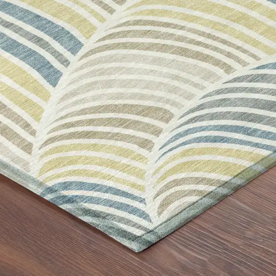 Ivory And Beige Abstract Washable Indoor Outdoor Area Rug Photo 8