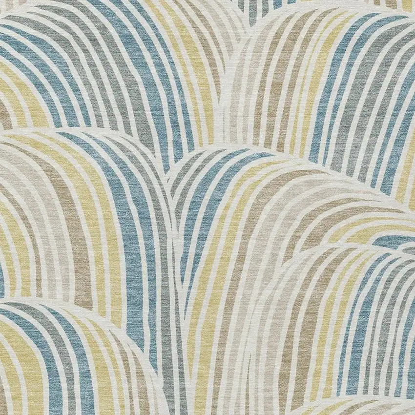 Ivory And Beige Abstract Washable Indoor Outdoor Area Rug Photo 2