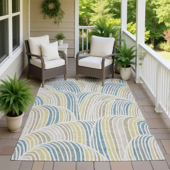Ivory And Beige Abstract Washable Indoor Outdoor Area Rug Photo 7