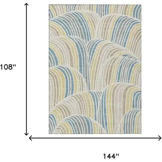 Ivory And Beige Abstract Washable Indoor Outdoor Area Rug Photo 6