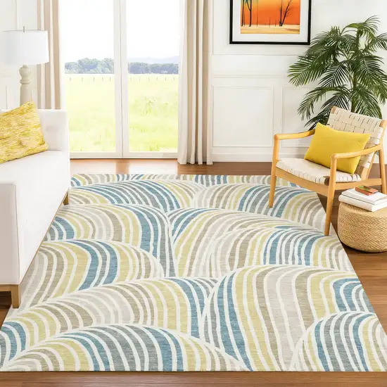 Ivory And Beige Abstract Washable Indoor Outdoor Area Rug Photo 6