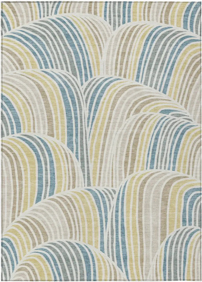 Ivory And Beige Abstract Washable Indoor Outdoor Area Rug Photo 1