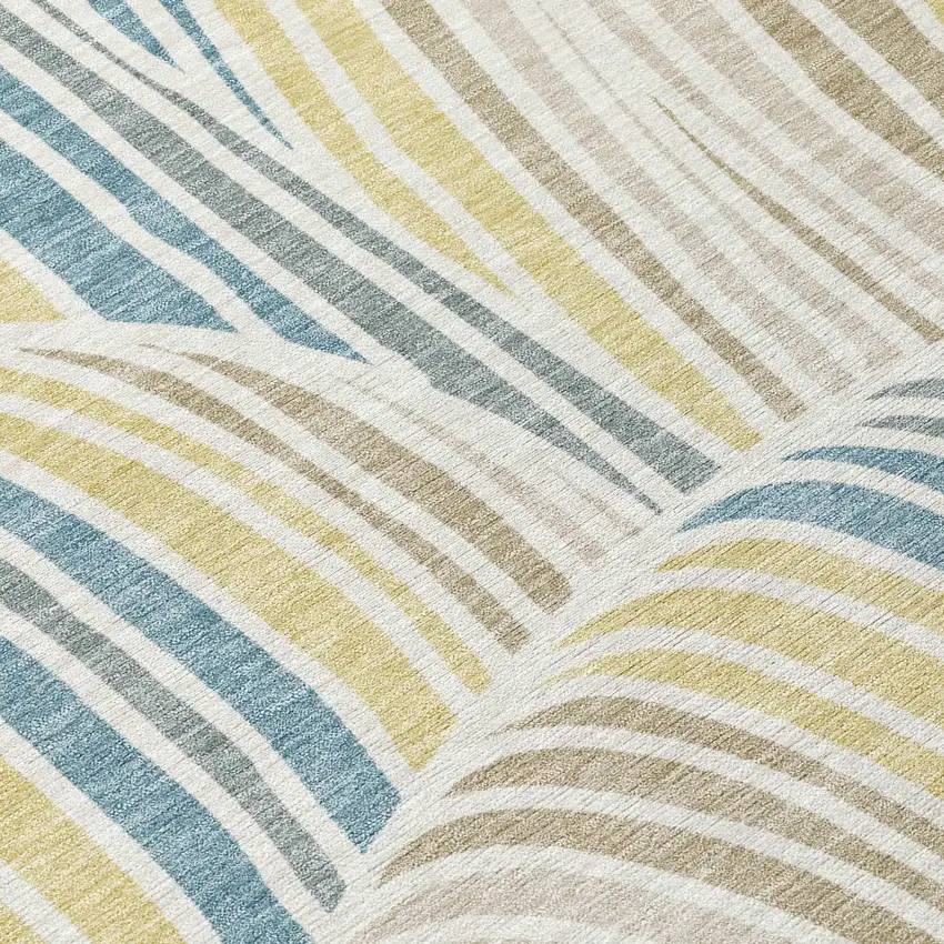 Ivory And Beige Abstract Washable Indoor Outdoor Area Rug Photo 9