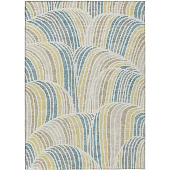 Ivory And Beige Abstract Washable Indoor Outdoor Area Rug Photo 1