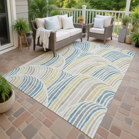Ivory And Beige Abstract Washable Indoor Outdoor Area Rug Photo 4