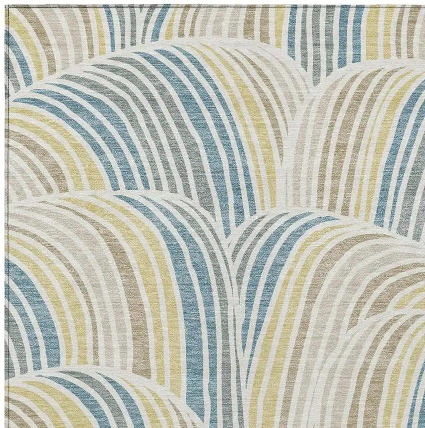 Ivory And Beige Abstract Washable Indoor Outdoor Area Rug Photo 2