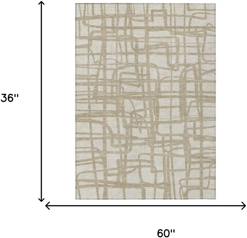 Ivory And Beige Abstract Washable Indoor Outdoor Area Rug Photo 7