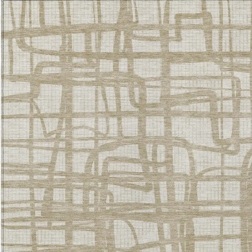 Ivory And Beige Abstract Washable Indoor Outdoor Area Rug Photo 3
