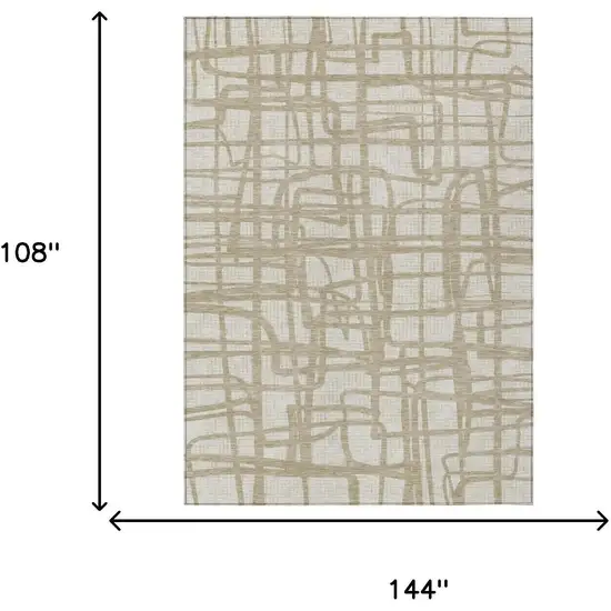 Ivory And Beige Abstract Washable Indoor Outdoor Area Rug Photo 7