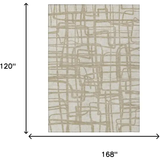 Ivory And Beige Abstract Washable Indoor Outdoor Area Rug Photo 7