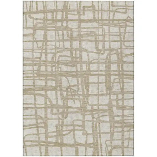 Ivory And Beige Abstract Washable Indoor Outdoor Area Rug Photo 2