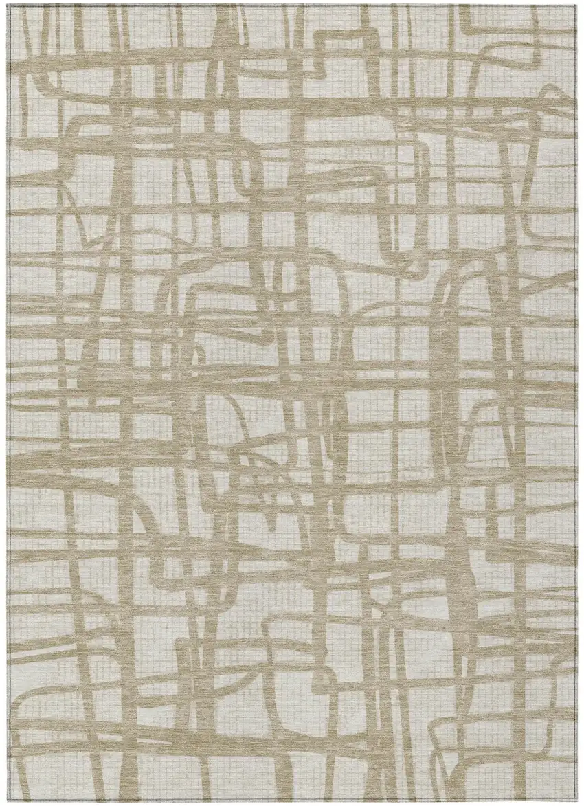 Ivory And Beige Abstract Washable Indoor Outdoor Area Rug Photo 2
