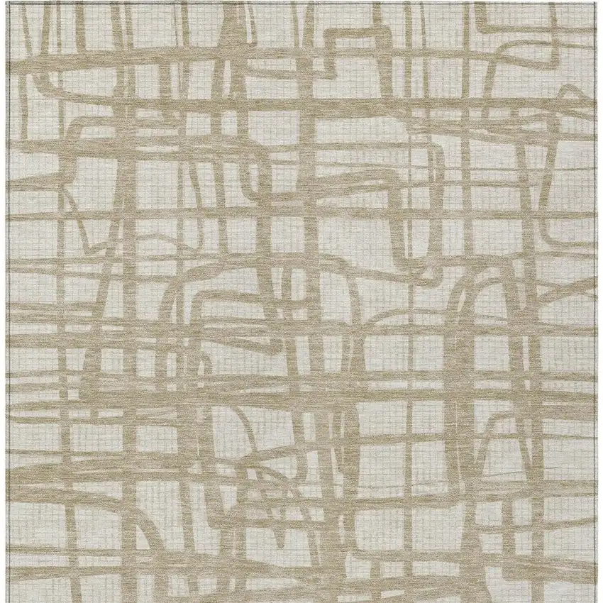 Ivory And Beige Abstract Washable Indoor Outdoor Area Rug Photo 4