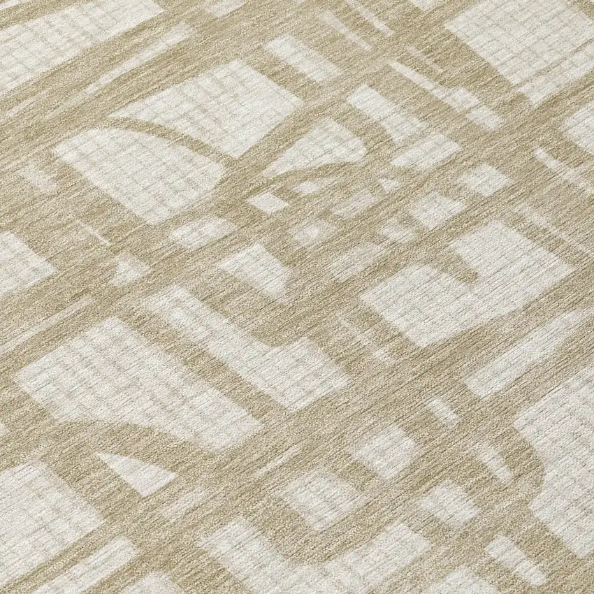 Ivory And Beige Abstract Washable Indoor Outdoor Area Rug Photo 6