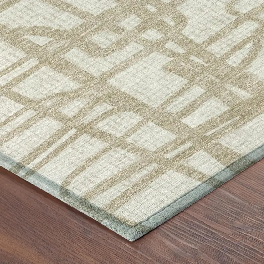 Ivory And Beige Abstract Washable Indoor Outdoor Area Rug Photo 5