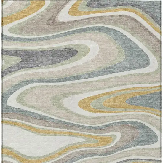 Ivory And Beige Abstract Washable Indoor Outdoor Area Rug Photo 4