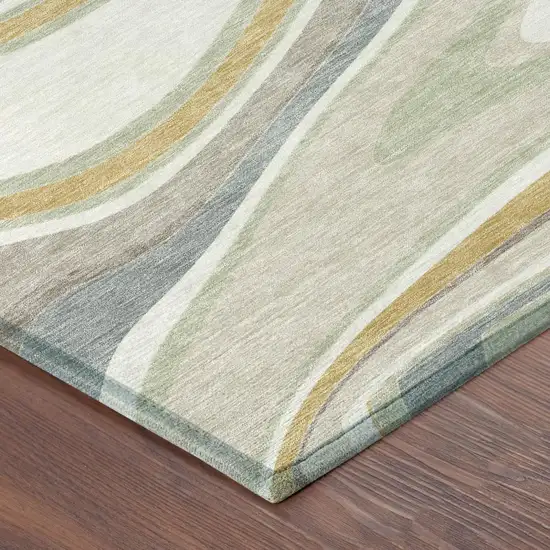 Ivory And Beige Abstract Washable Indoor Outdoor Area Rug Photo 5