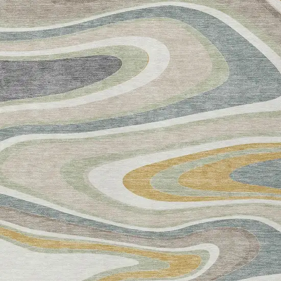 Ivory And Beige Abstract Washable Indoor Outdoor Area Rug Photo 3