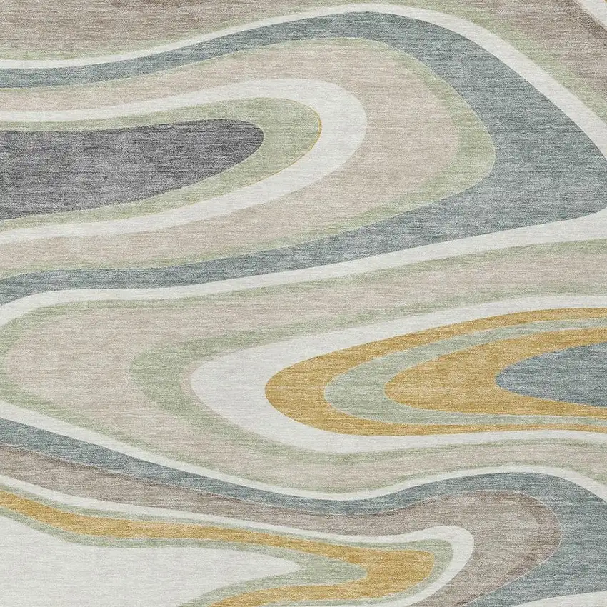 Ivory And Beige Abstract Washable Indoor Outdoor Area Rug Photo 3