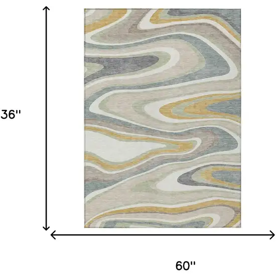 Ivory And Beige Abstract Washable Indoor Outdoor Area Rug Photo 7