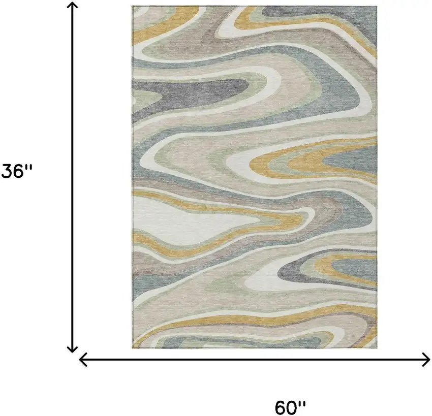 Ivory And Beige Abstract Washable Indoor Outdoor Area Rug Photo 7