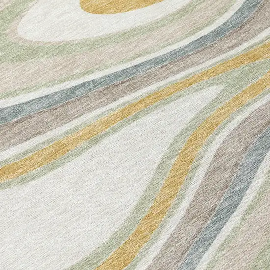 Ivory And Beige Abstract Washable Indoor Outdoor Area Rug Photo 6