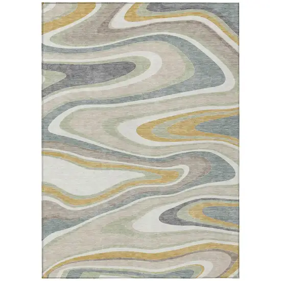 Ivory And Beige Abstract Washable Indoor Outdoor Area Rug Photo 2