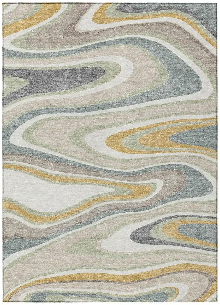 Ivory And Beige Abstract Washable Indoor Outdoor Area Rug Photo 2