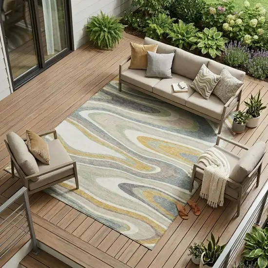 Ivory And Beige Abstract Washable Indoor Outdoor Area Rug Photo 1