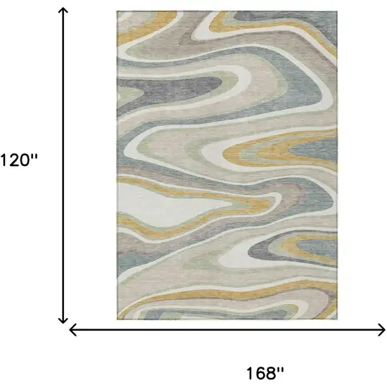 Ivory And Beige Abstract Washable Indoor Outdoor Area Rug Photo 7