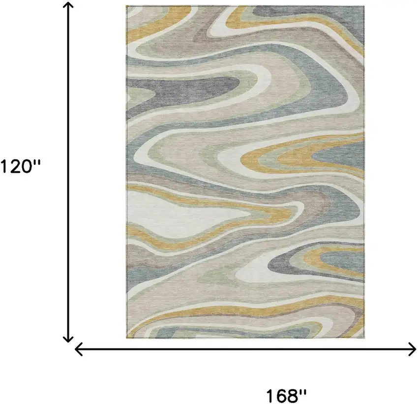 Ivory And Beige Abstract Washable Indoor Outdoor Area Rug Photo 7