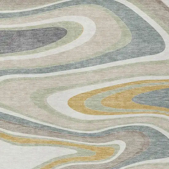 Ivory And Beige Abstract Washable Indoor Outdoor Area Rug Photo 3