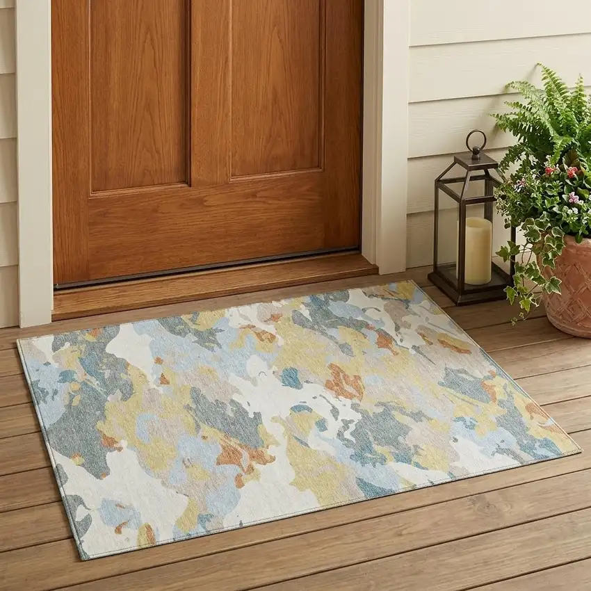 Ivory And Beige Abstract Washable Indoor Outdoor Area Rug Photo 1