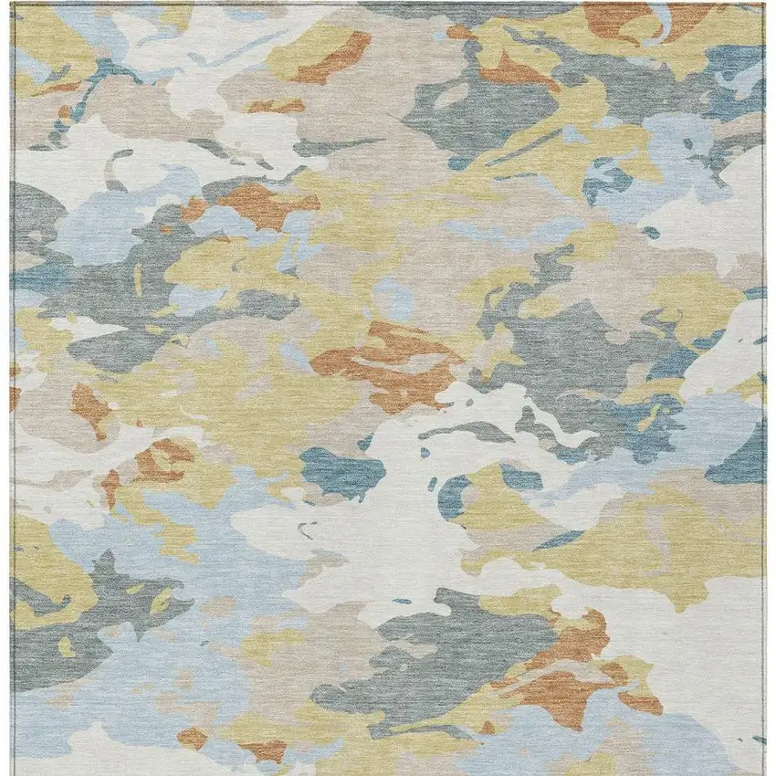Ivory And Beige Abstract Washable Indoor Outdoor Area Rug Photo 4
