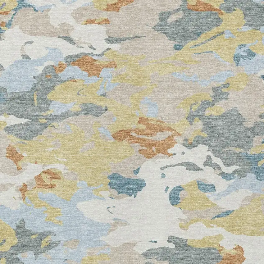 Ivory And Beige Abstract Washable Indoor Outdoor Area Rug Photo 3