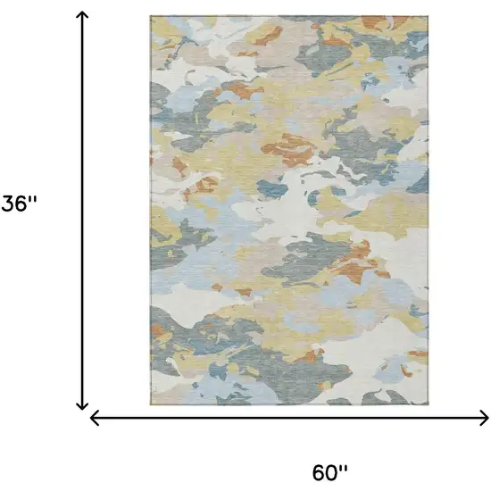 Ivory And Beige Abstract Washable Indoor Outdoor Area Rug Photo 7