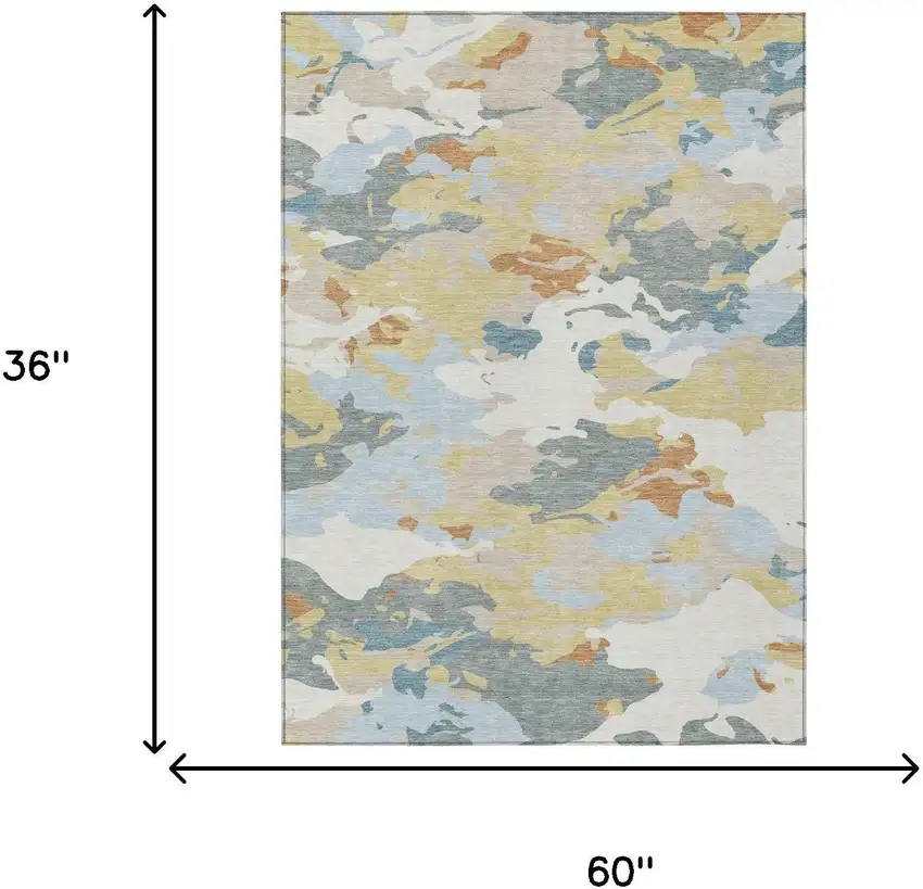 Ivory And Beige Abstract Washable Indoor Outdoor Area Rug Photo 7