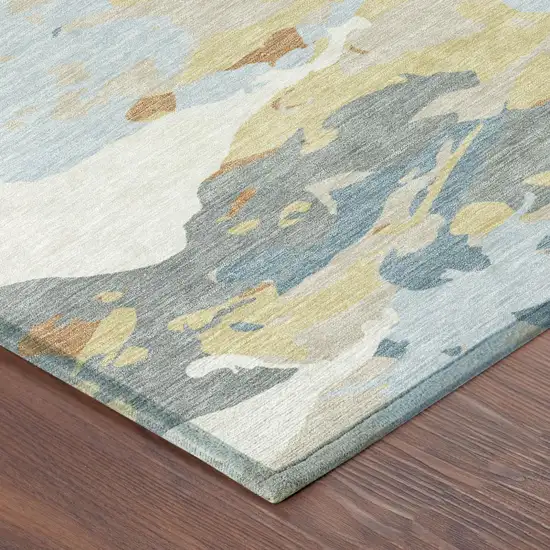Ivory And Beige Abstract Washable Indoor Outdoor Area Rug Photo 5
