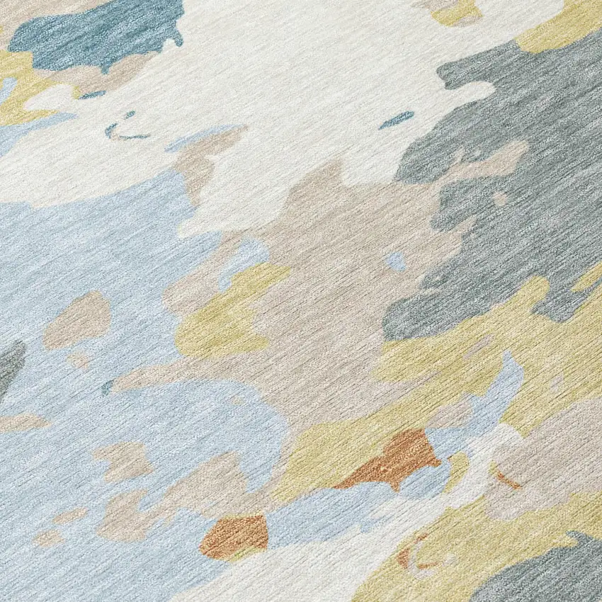 Ivory And Beige Abstract Washable Indoor Outdoor Area Rug Photo 6