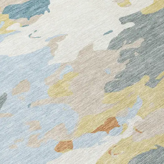 Ivory And Beige Abstract Washable Indoor Outdoor Area Rug Photo 6