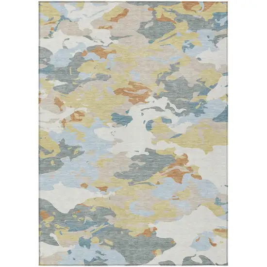 Ivory And Beige Abstract Washable Indoor Outdoor Area Rug Photo 2