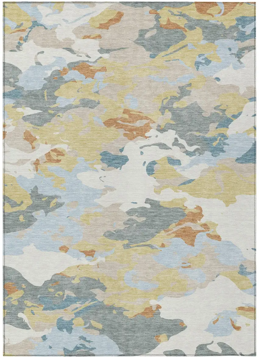 Ivory And Beige Abstract Washable Indoor Outdoor Area Rug Photo 2