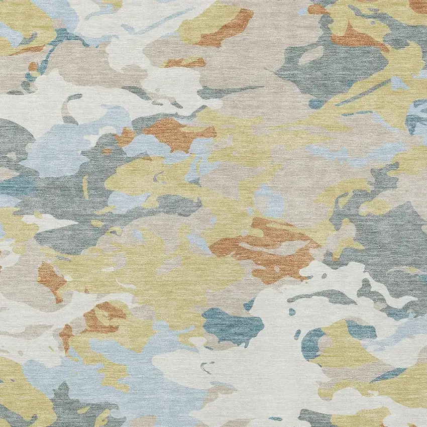 Ivory And Beige Abstract Washable Indoor Outdoor Area Rug Photo 3