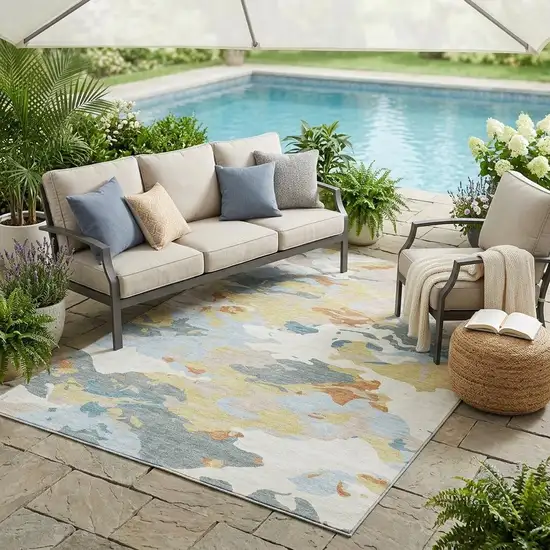 Ivory And Beige Abstract Washable Indoor Outdoor Area Rug Photo 1